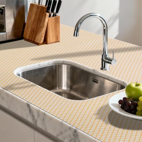 FIFTY FEET 12"x120" Non-Adhesive Shelf Liner for Kitchen Cabinets and Drawers, Washable Non-Slip PVC Cabinet Liner (Yellow Circle)(4 Roll)