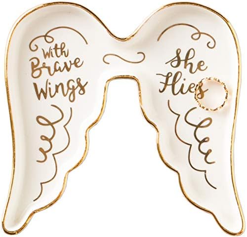 Stephanie Imports Angel Wing-Shaped with Brave Wings She Flies Ceramic Trinket Plate and Decorative Jewelry Dish