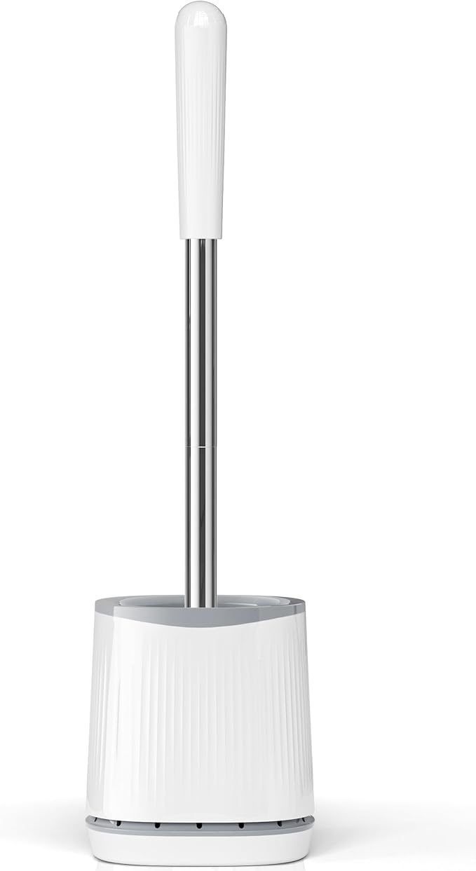 TRENTI Toilet Brush and Holder Set - Bristles Bowl Brush Head with Ventilated Holder, Wall Mounted Compact Set for Bathroom Deep Cleaning