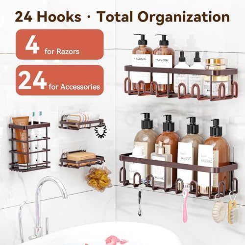YASONIC Shower Caddy Adhesive, Rustproof Shower Organizer, Wall Shower Rack