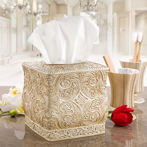 Creative Scents Victoria Beige Square Tissue Box Cover with Bottom Slider