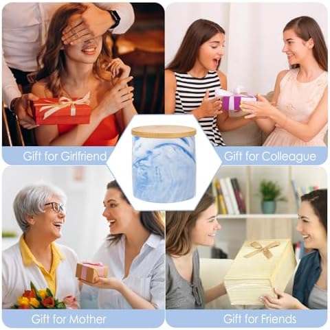 Blue Qtips Dispenser, Marble Cotton Ball Holder, Bathroom Storage Jars for Storage Cotton Swab, Round Pads, Floss Picks (2Pcs)