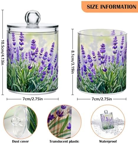 MNSRUU 4 Pack Qtip Holder Organizer Dispenser Lavender Bathroom Storage Canister Cotton Ball Holder Bathroom Containers for Cotton Swabs/Pads/Floss