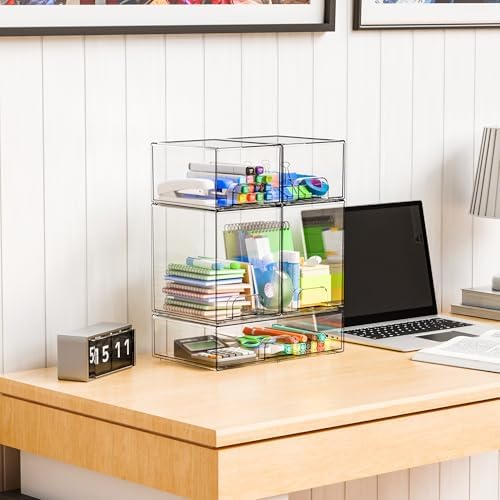 Yieach 5 Set Clear Stackable Storage Drawers and Acrylic Drawer Organizer,BPA Free Baby Bottle Organizer for Countertop and Bottle Station Organizer for Breast Pump Parts,Pacifier and Baby Accessories