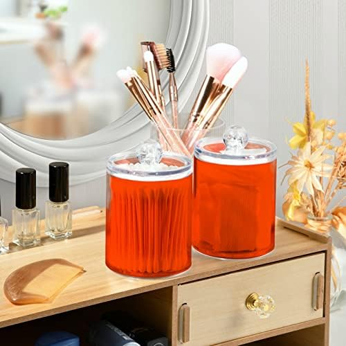 SHJI Orange Red Qtip Holder Organizer Dispenser Cotton Swabs Cans Plastic Jars with Lid Set 4 Pack Bathroom Storage Canister for Cotton Ball Floss Cotton Pads