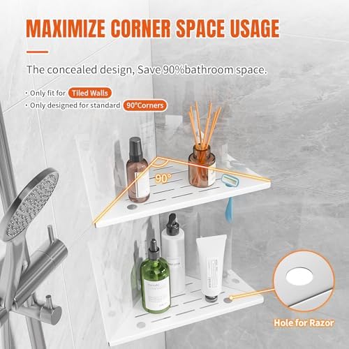 Tile Shower Corner Shelf, Grout-In Shower Shelves for Tile Wall 10" 2 Pack