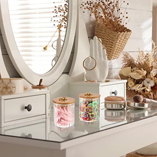 Irenare 2 Pack Glass Jars with Bamboo Lids, Bathroom Cotton Ball Holder