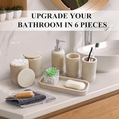 LIN CHUAN 6-Piece Bathroom Accessories Set, Bathroom Organizer, Beige