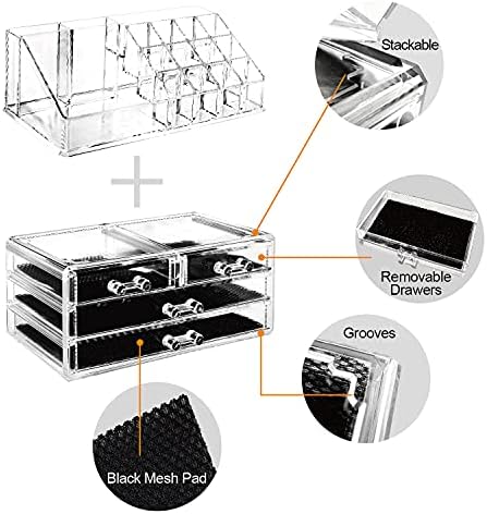 Ikee Design Acrylic Clear Makeup Cosmetics Lip Gloss 4 Drawers Organizer