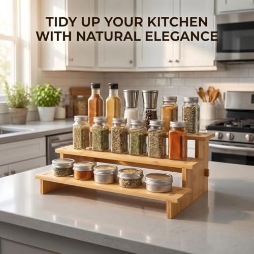 3-Tier stepped Spice Rack Organizer for Cabinets,Countertop & Pantries