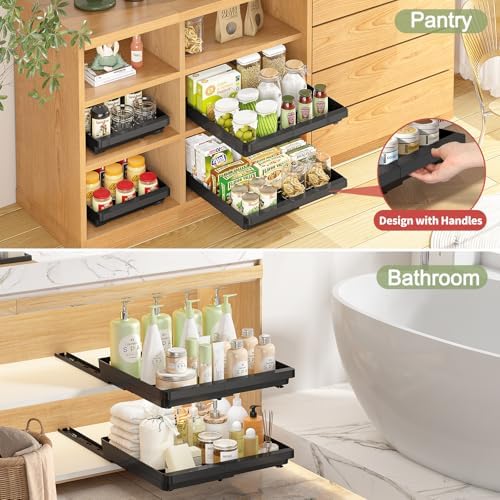 DOMNIU Pull Out Cabinet Organizers Expandable,Black,20.8"Depth,2 Pack