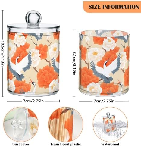 2 Pack Qtip Holder Organizer Dispenser Cranes Orange Flowers Bathroom Storage Canister Cotton Ball Holder Container for Cotton Pads/Swabs/Floss