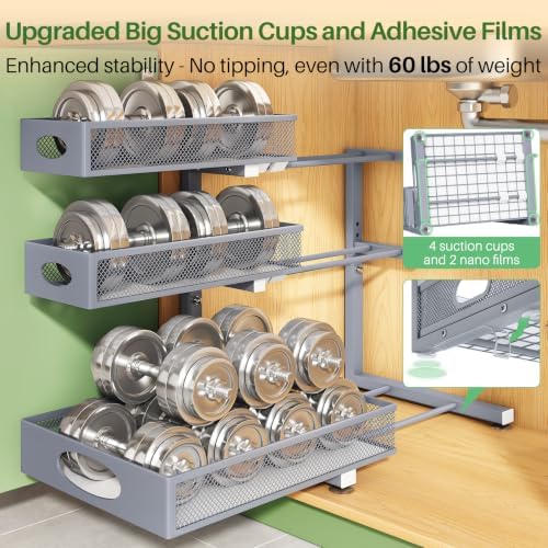 Kitstorack Under Sink Organizer 3-Tier Slide Out Drawer 1-Pack Grey