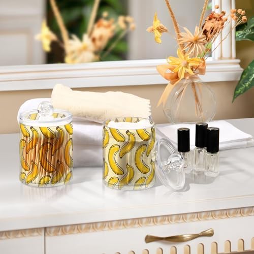 2 Pack Qtip Holder Organizer Dispenser Bananas Yellow Bathroom Storage Canister Cotton Ball Holder Container for Cotton Pads/Swabs/Floss