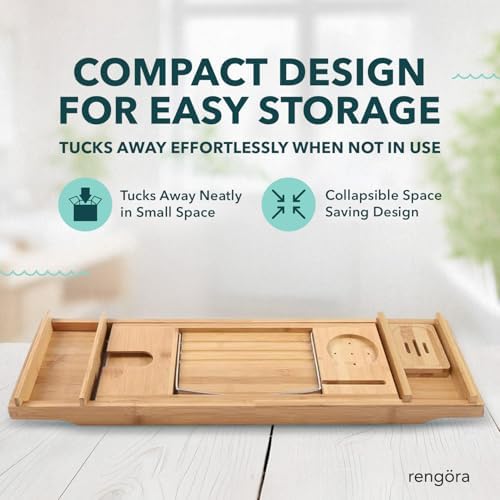 Expandable Bamboo Bath Tray for Tub – 43" Wooden Bathtub Caddy with Shelf – Spa Bathroom Decor & Accessories for Women – Bathtub Tray for Relaxation & Storage