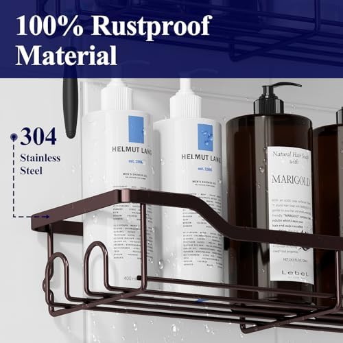 Kitsure Shower Caddy, Adhesive Shower Organizer, Large, Brown