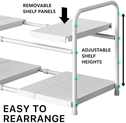 Simple Houseware Under Sink 2-Tier Heavy Duty Expandable Organizer, White