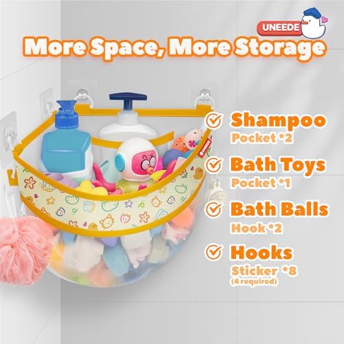 UNEEDE 4.32 Gallons Duck Print Corner Mounted Bath Toy Storage Holder