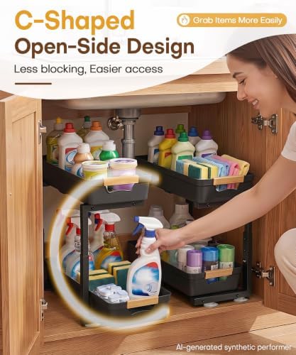 Homde Sliding Under Sink Organizer: 2-Pack Pull-Out Rack for Kitchen