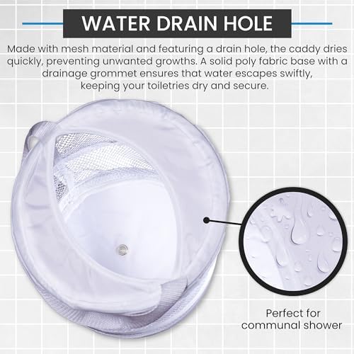 Handy Laundry Portable Shower Caddy – Foldable Mesh Organizer with Handle, Quick Dry, Large Compartments, Drainage Hole, Ideal for Dorm, College, Gym, Travel, Camp – White