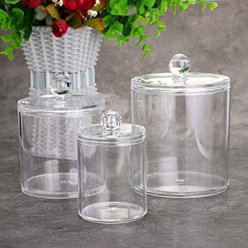Hipiwe Set of 3 Cotton Ball and Swab Organizer Acrylic Q-Tips Jar with Lid