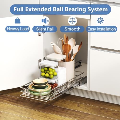 ROOMTEC Pull Out Cabinet Organizer, Pull Out Shelves 5½" W x 21½" D, Heavy Duty Cabinet Drawers Slide Out Kitchen Organizers Storage Shelf