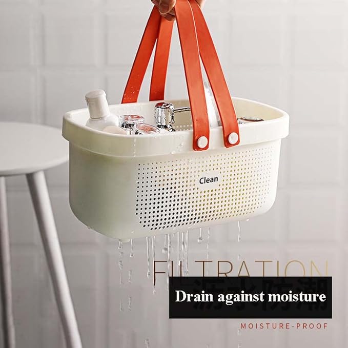 Shower Basket For Toys,Plastic Bathroom Storage Basket with Handle, Shower Caddies Bins for Storing Bathroom Body Wash, Shampoo, Conditioner, Lotion- 12.4 * 6.14 * 7inch - White