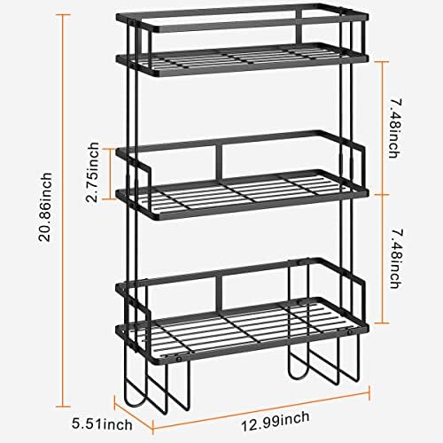 FLOLXNB Over The Toilet Storage Shelf, 3-Tier Bathroom Storage Organizer Upgrade Punch-Free Toliet Storage Shelf, Home Storage Rack with Hooks Shelf,Black