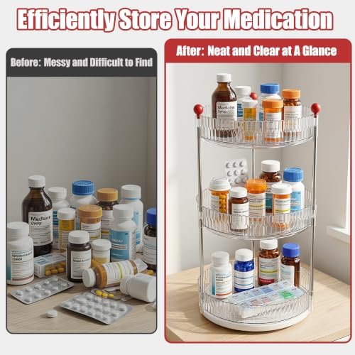 3 Tier Rotary Medicine Cabinet Organizer, Lazy Susan Medicine Organizer