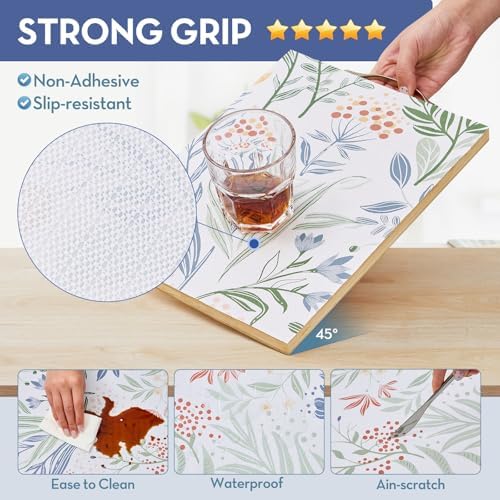 Drawer Shelf Liner, Non-Slip Kitchen Cabinet Liners Non-Adhesive Thick Strong Grip Waterproof Mats Protect Dresser Shelves Cupboard Bathroom Cabinets, Green Plaid, 17.5 in X 20 FT