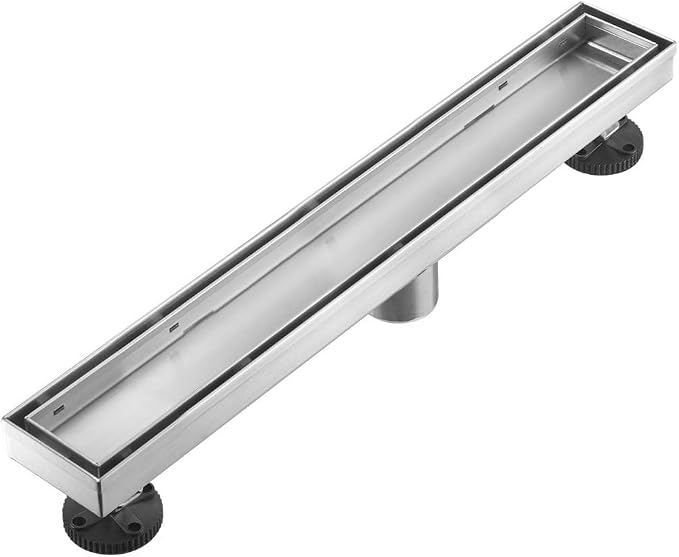 AVSIILE Linear Shower Floor Drain, 18 Inch Brushed Nickel 304 Stainless Steel Bathroom Drains Kit, Rectangular Shower Trench Drain with Reversable Tile-in Pattern Drain Cover & Hair Catcher