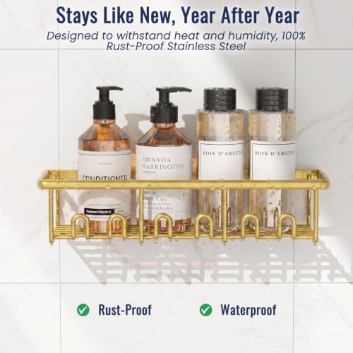8 Pack Adhesive Large Capacity No-Drilling Shower Caddy, Gold