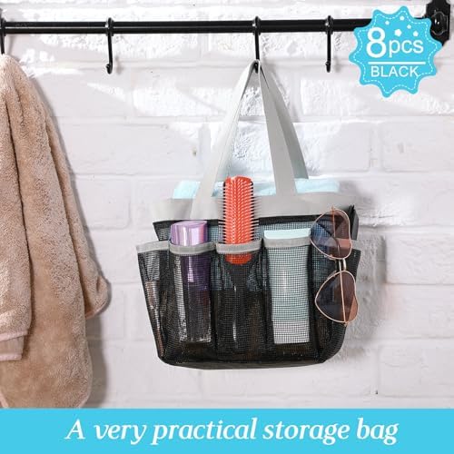 8 Packs Large Mesh Shower Caddy with 8 Pocket and Handle, Grey