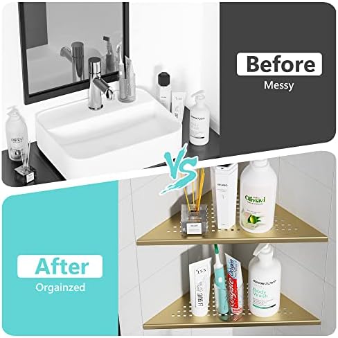 Qeke Corner Shower Shelves, 12” Recessed Tile Shower Shelf Golden, 2 Pack