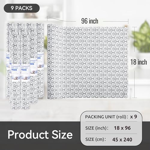 FIFTY FEET 18"x96" Non-Adhesive Shelf Liner for Kitchen Cabinets and Drawers, Washable Non-Slip PVC Cabinet Liner (Black Floral)(9 Roll)