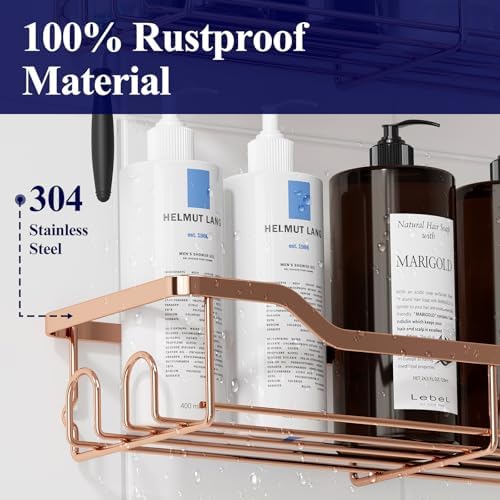 Kitsure Shower Caddy, Adhesive Shower Organizer, Large, Rose Gold