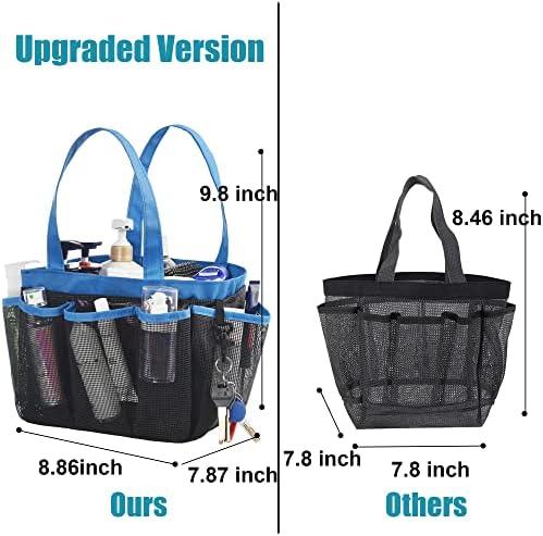 Mesh Shower Caddy Basket, 8 Large Pockets Quick Dry Shower Tote Bag, Portable Bathroom Caddy for College Dorm, Blue