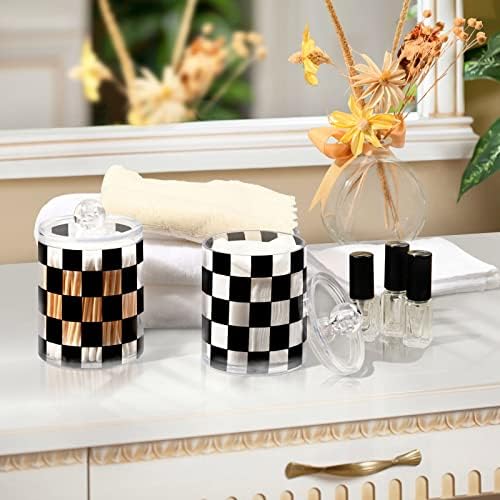 Fustylead 2 Pack Checkered Qtip Holder Dispensers, Plastic Apothecary Jar Bathroom Accessories Set for Cotton Ball, Swab, Round Pads, Floss