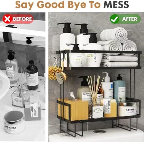 PowerKing Over The Toilet Storage Shelf, 2-Tier Bathroom Organizer, Black