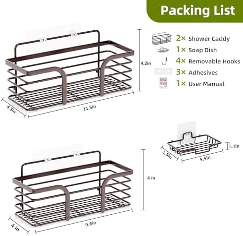 Yougai Shower Organizer with Soap Holder and Hooks, (Brown)