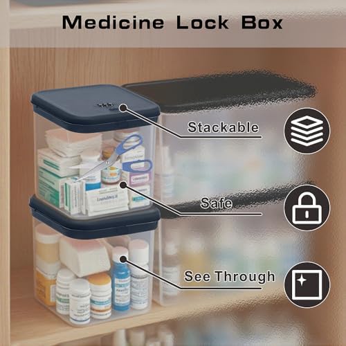 Clear Lockable Storage Box with Combination Lock - Heavy Duty Medicine,Food,Snack & Electronics Organizer Jar,Childproof Phone Jail,Gaming Device Lockbox Container Tank,Self Control Prize Bin (Navy)