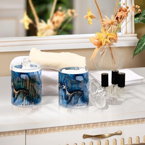 MNSRUU 4 Pack Qtip Holder Organizer Dispenser Marble Artwork Bathroom Storage Canister Cotton Ball Holder Bathroom Containers for Cotton Swabs/Pads/Floss