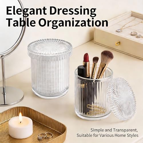 2‑Pack Clear Ribbed Glass Qtip Holder, Vanity & Bathroom Makeup Storage