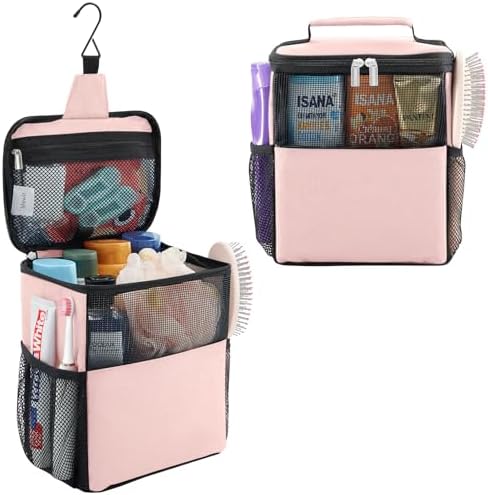 Lifewit Mesh Shower Caddy Bag Portable for College Dorm Room Essentials, Hanging Organizer Basket, Quick Dry Tote Bag for Camping, Bathroom, Beach, Travel, Medium, Pink