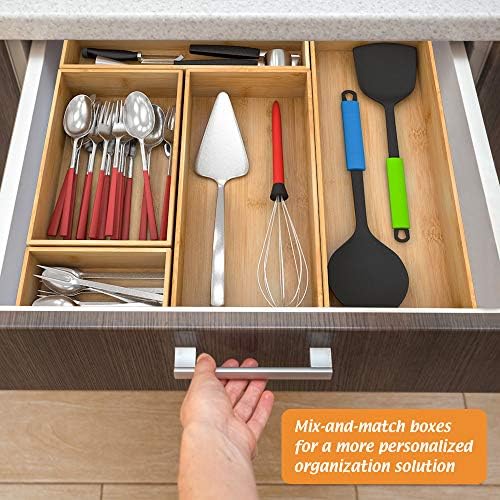 Bamboo Kitchen Drawer Organizer 9"x 6", Storage Box for Utensil Organizer