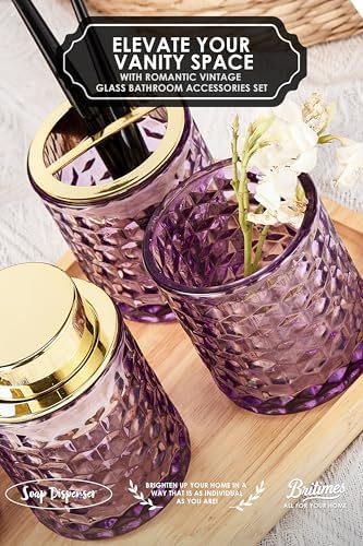 Britimes Bathroom Accessories Set of 4, Purple Glass Complete