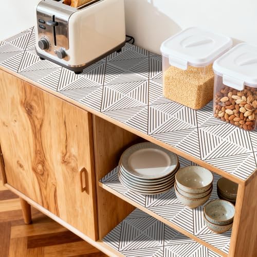 FIFTY FEET 18"x96" Non-Adhesive Shelf Liner for Kitchen Cabinets and Drawers, Washable Non-Slip PVC Cabinet Liner (Brown Modern)(1 Roll)