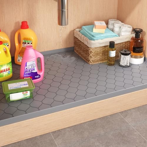 Winisok Waterproof Under Sink Mat 28" x 19", Silicone Mat, Beige