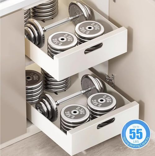 bealy Pull Out Drawer for Cabinet 21in Deep,14" W x 21'' D x 3.1" H Carbon Steel Cabinet Drawers Slide Out, Pantry Storage Shelves with Nano Adhesive for Kitchen, Bathroom and Living Room