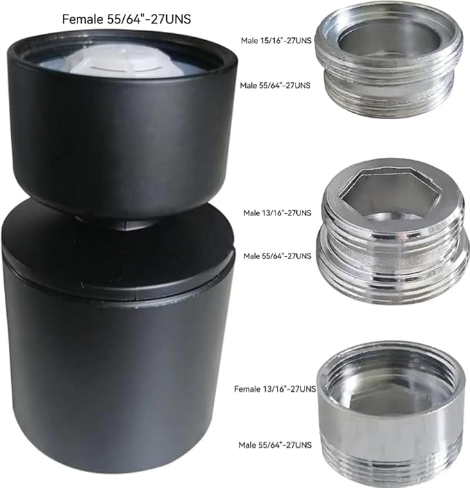 Black kitchen bathroom faucet nozzle aerator,faucet extender, 360 degree swivel dual flow sprayer for sink tap head, rotatable 2 function water splash filter (black 20° +3 adapters)